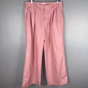 Gap Pink Pleated Linen Wide Leg Trouser Pants With Pockets  Women’s 14
